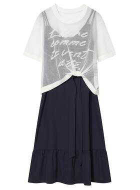 Goodland美地短袖提花罩衫+吊带连衣裙女夏季两件套LC35206767