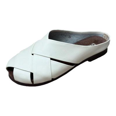 手工真皮编织凉鞋女2025新款夏季女鞋复古休闲凉拖鞋平底外穿拖鞋