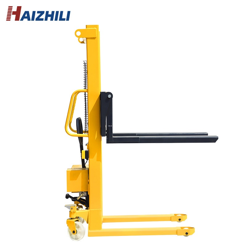 海之力小型半电动搬运叉车便携轻型电动堆高车液压行李升高工位车