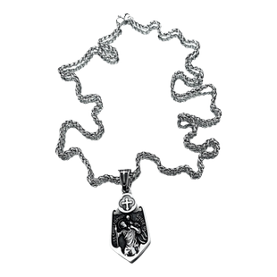 POYO圣克里斯托弗十字架盾牌项链欧美风嘻哈潮流男士复古钛钢吊坠