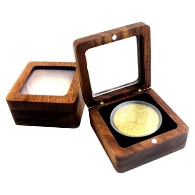 黑胡桃实木质徽章盒子纪念币礼盒奖章银币胸章收藏可视透明收纳盒