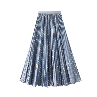高腰显瘦波点百褶大摆半身长裙女