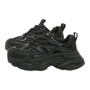 F21厚底加绒黑色老爹鞋女2026新款秋冬黑武士增高百搭休闲运动鞋