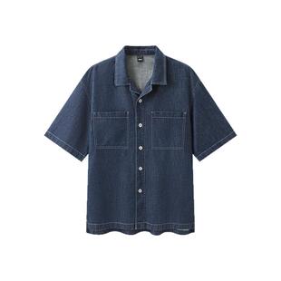 森柔牛仔|森马短袖衬衫男不规则棉麻牛仔外套宽松百搭夏季上衣潮