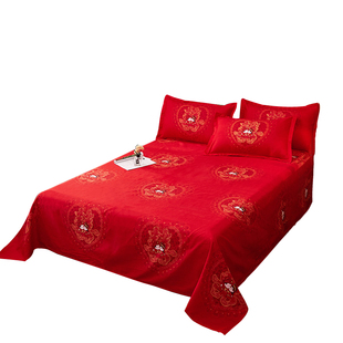 大红色结婚床单单件三件套女方婚庆双人床罩被单酒店一次性铺床用