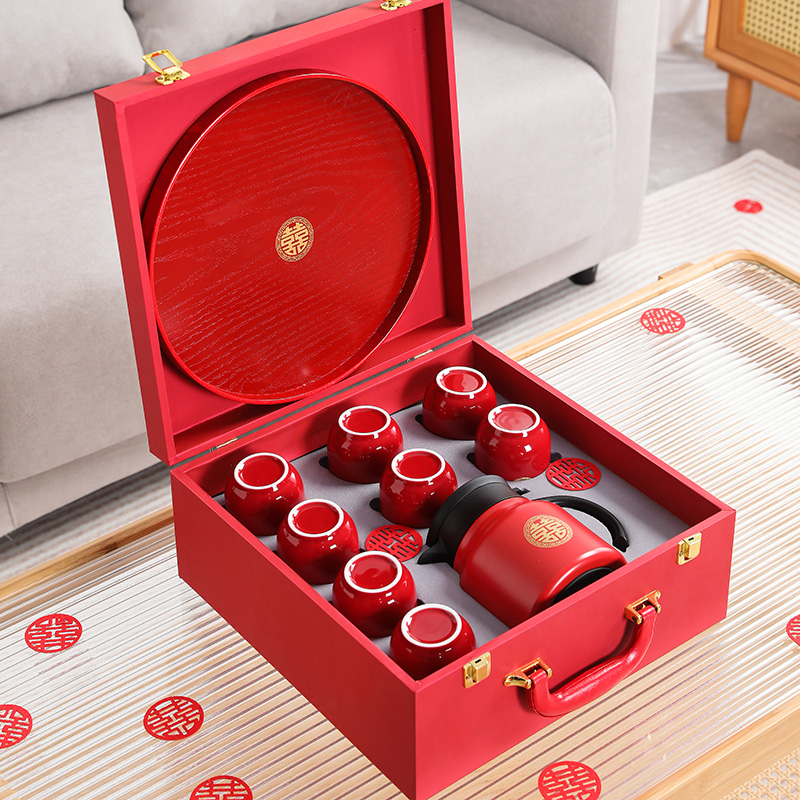 结婚家用茶具套装新婚敬茶杯茶壶红色杯子婚庆送礼高档创意伴手礼