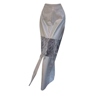 【售完不补】未来银灰中古感流苏金丝绒拼接PU直筒秋冬半身裙
