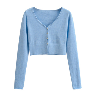 春秋潮ins针织开衫超短款外套女装薄款长袖高腰露脐上衣打底毛衣