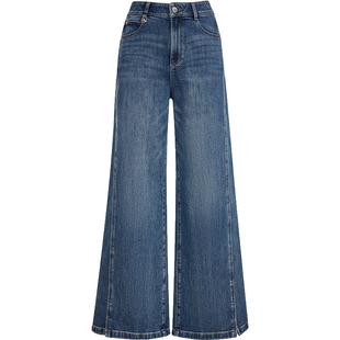 Vero Moda牛仔裤女2025冬季新款含棉高腰阔腿裤精致时髦325432024