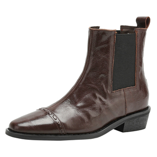 达芙妮棕色靴子女2025新款尖头小短靴秋冬弹力瘦瘦靴加绒马丁靴女