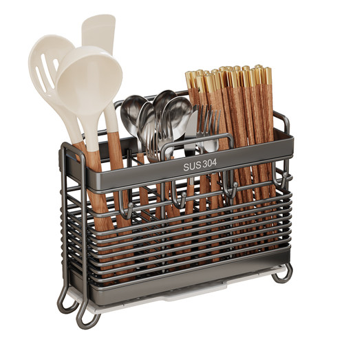 筷子收纳盒筷子筒壁挂式筷子篓笼桶不锈钢厨房家用高档新款勺子架