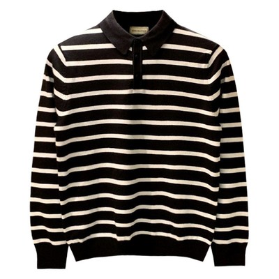 秋季长袖商务通勤黑白条纹polo衫