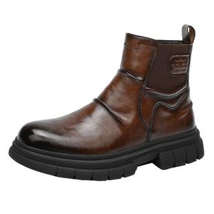 张若昀同款公牛世家切尔西靴男冬季英伦风高帮皮鞋男款厚底马丁靴