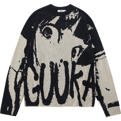 GUUKA二次元提花圆领毛衣