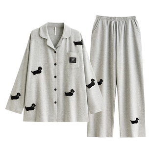 悦内华夫格情侣睡衣女款春秋季秋款长袖纯棉家居服男士秋冬季套装