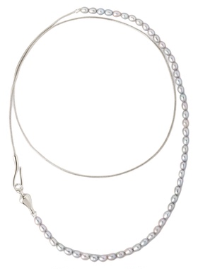 Wens「瓶」系列淡水米粒珍珠细颈瓶长项链灰色女轻奢叠戴金银双色