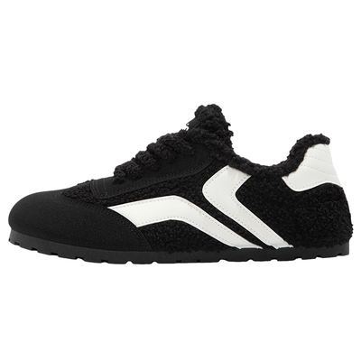 鮀品加绒德训鞋女2025冬季新款棉鞋黑色勃肯鞋百搭羊羔毛小黑鞋子