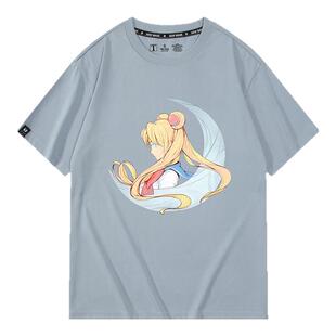 美少女战士月野兔黑猫露娜联名二次元夏季纯棉短袖T恤男女潮