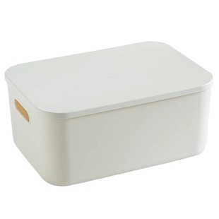 桌面收纳盒带盖杂物零食整理筐长方形塑料收纳箱厨房储物盒子化妆