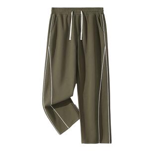 班尼路S&K美式高街裤子男春秋款重磅直筒阔腿休闲长裤绿色卫裤潮A