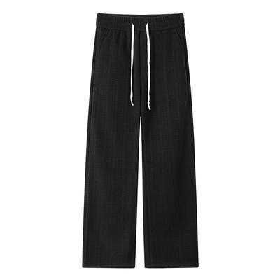 春秋冬款麦穗纹2026黑色加绒直筒休闲裤男潮流宽松百搭长裤子阔腿