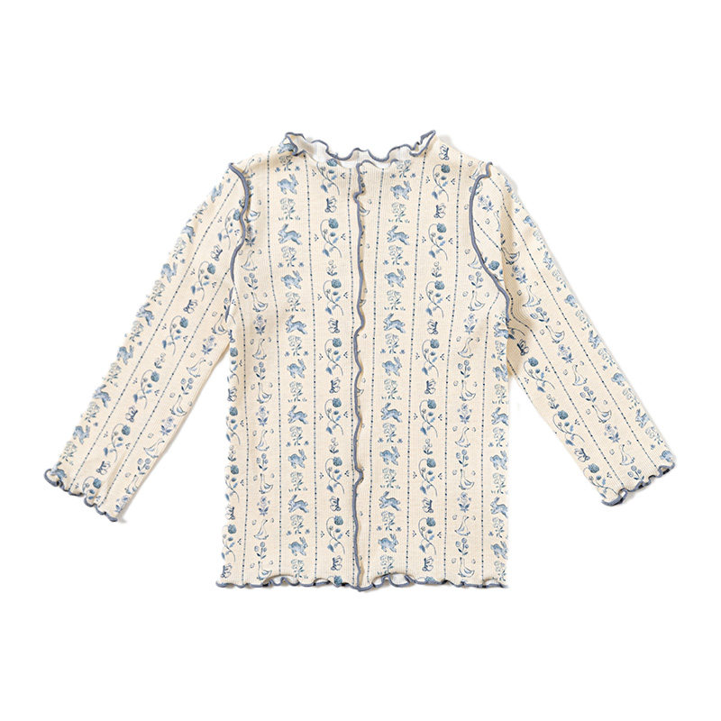 【新品】OAK FAMILY女童T恤莫代尔秋季长袖木耳边高弹打底衫
