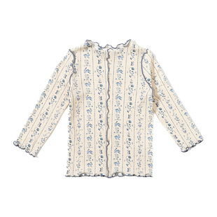 【新品】OAK FAMILY女童T恤莫代尔秋季长袖木耳边高弹打底衫