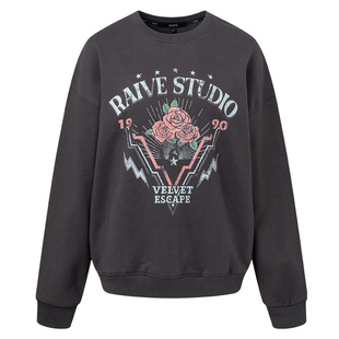 RAIVE廓系波嬉玫瑰卫衣2026春季女复古韩系印花新款圆领宽松上衣