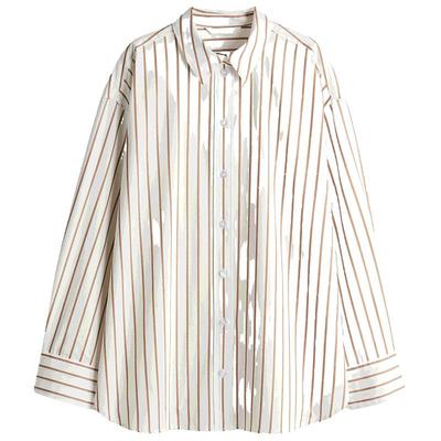 HM女装衬衫春季宽松时尚简约舒适翻领条纹长袖1265984