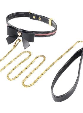 蝴蝶结项圈女高级感粉色黑色choker颈带真皮定制刻字送铃铛甜美风