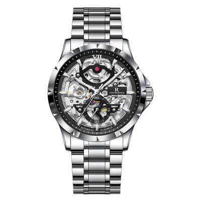 全自动机械表男款镂空透底钢带