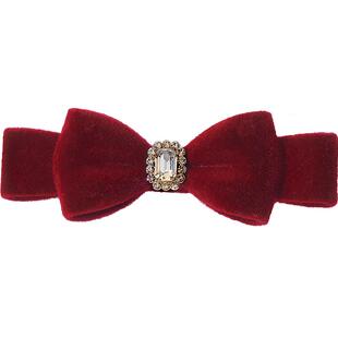 兰诺红色丝绒蝴蝶结新年发夹女2026新款高端侧边夹前额刘海夹头饰