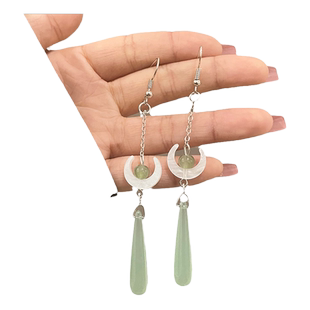 古风新中式耳饰耳环女耳钉耳夹国风仿玉清冷感绿色高级感宋代耳坠