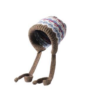 费尔岛风针织帽女冬季保暖巴拉克拉法秋冬帽子冬天堆堆毛绒毛线帽