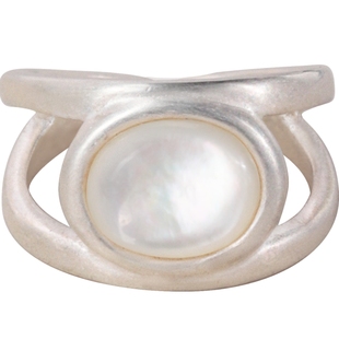 LOPHNE 双层戒圈白贝母戒指 纯银复古文艺高级感原创设计开口戒