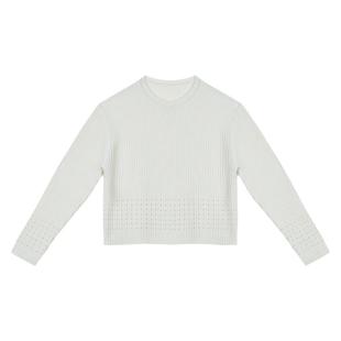 Dotdrobe多着 UPW100%特细美利奴羊毛坑条针织衫女 奶白/雾蓝