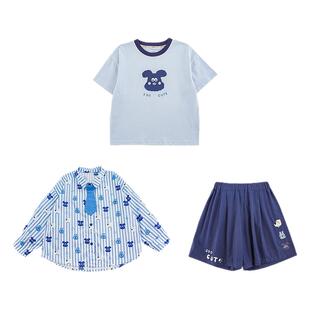 幼悠男童2026新款短袖圆领T恤翻领长袖衬衫宽松休闲五分短裤套装