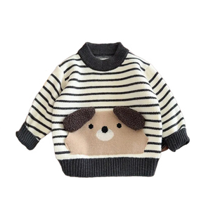 男童毛衣套头加绒加厚卡通小童冬装儿童针织衫加德绒内搭打底衫潮