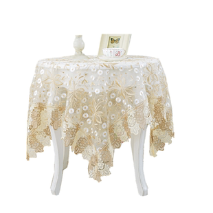 双色绣茶几桌布欧式蕾丝餐桌台布布艺盖布床头柜玻璃纱圆桌小桌布