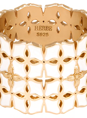 HERBE合璧 白瓷柿蒂纹样戒指宽版东方白手工拉丝小众时尚气质百搭