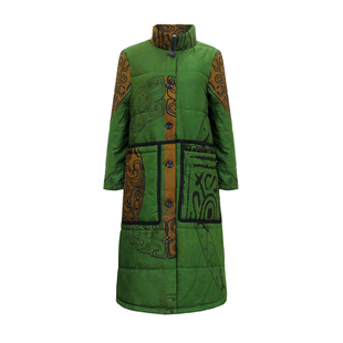 棉服女款2025新款冬季中长款夹棉加厚棉衣中国民族风印花大衣外套