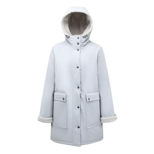 JOTT简约派克服中长款棉服外套女士冬季加厚保暖仿羊羔毛内里大衣