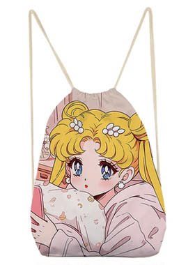 美少女卡通可爱双肩抽绳帆布袋