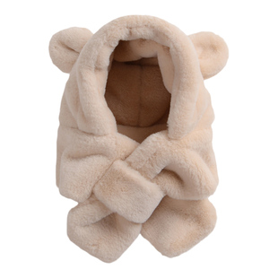 婴儿帽子围巾一体连体两件套男宝女童可爱婴幼儿宝宝毛绒帽子冬季