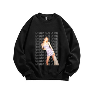 BLACKPINK Rose粉丝周边重磅纯棉印花圆领卫衣男女款宽松休闲潮流