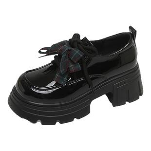 2026春季新款英伦风小皮鞋女真皮松糕厚底乐福鞋高跟7cm增高单鞋