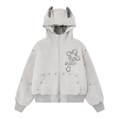 y2k轻亚文化铆钉十字架毛绒棉服