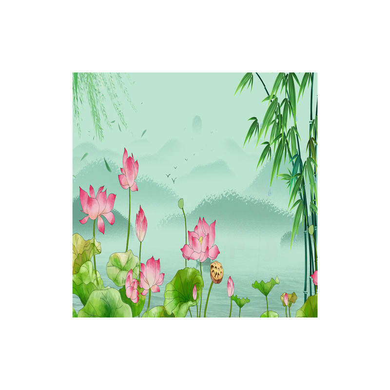 鱼缸背景贴纸古风山水造景定制民国风竹林装饰壁画水族箱外自粘画