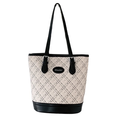 托特包女大学生上课硬挺ins韩系格子通勤单肩包包简约百搭水桶包