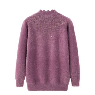 妈妈冬季针织毛衣中年女装仿貂毛加厚打底衫妇女时尚宽松镶钻上衣